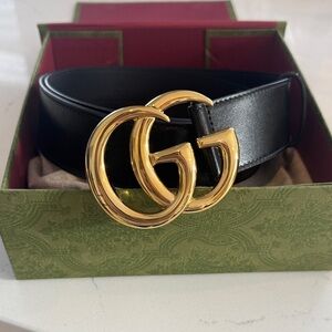 Gucci Black Belt with Gold GG Buckle